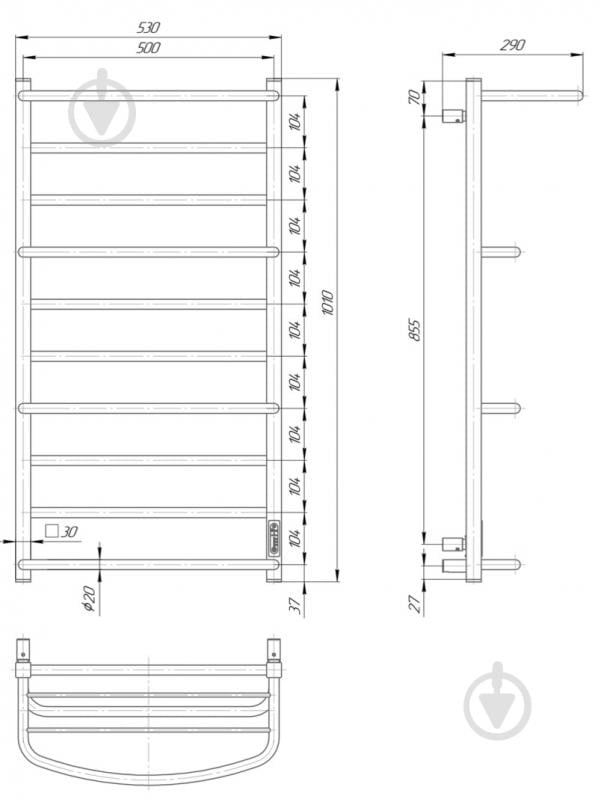 Полотенцесушитель электрический Elna Каскад Люкс з полицею 10 (1010*530*290) поліроване золото з діммером t - фото 4