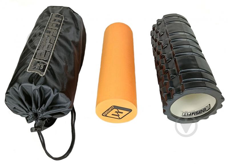 Ролик масажний EasyFit PRO Active подвійний чорний-помаранчевий 33 см - фото 7