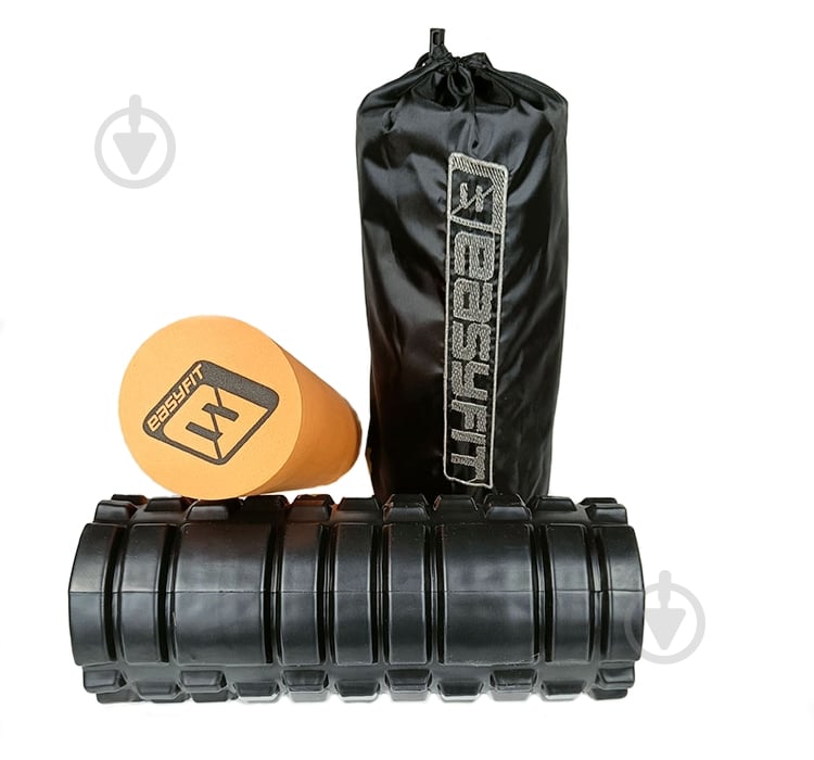 Ролик масажний EasyFit PRO Active подвійний чорний-помаранчевий 33 см - фото 8