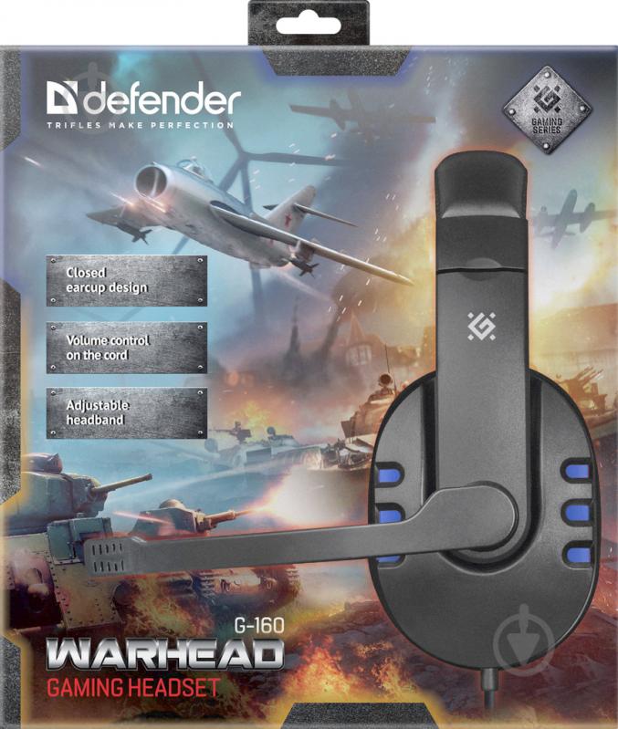 Гарнитура игровая Defender Warhead G-160 black/blue кабель 2,5 м. - фото 6