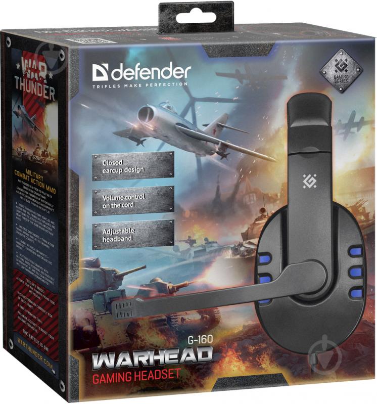 Гарнитура игровая Defender Warhead G-160 black/blue кабель 2,5 м. - фото 7