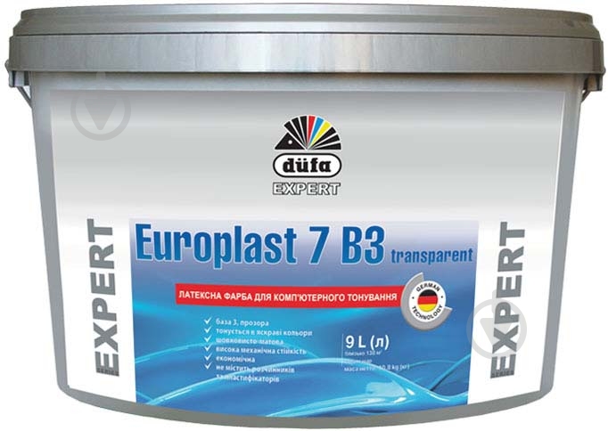 Фарба латексна Dufa Europlast 7 B3 Transparent шовковистий мат VN 2693 9 л - фото 2