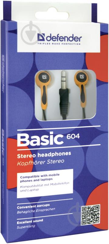 Наушники Defender Basic 604 orange/black вставки - фото 4