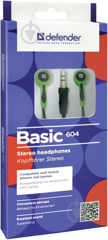 Навушники Defender Basic 604 green/black вставки - фото 4 Навушники Defender Basic 604 green/black вставки - фото 4