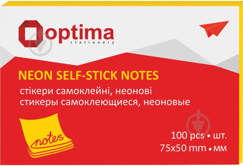 Стікери 75х50 мм 100 аркушів неон жовті Optima - фото 1