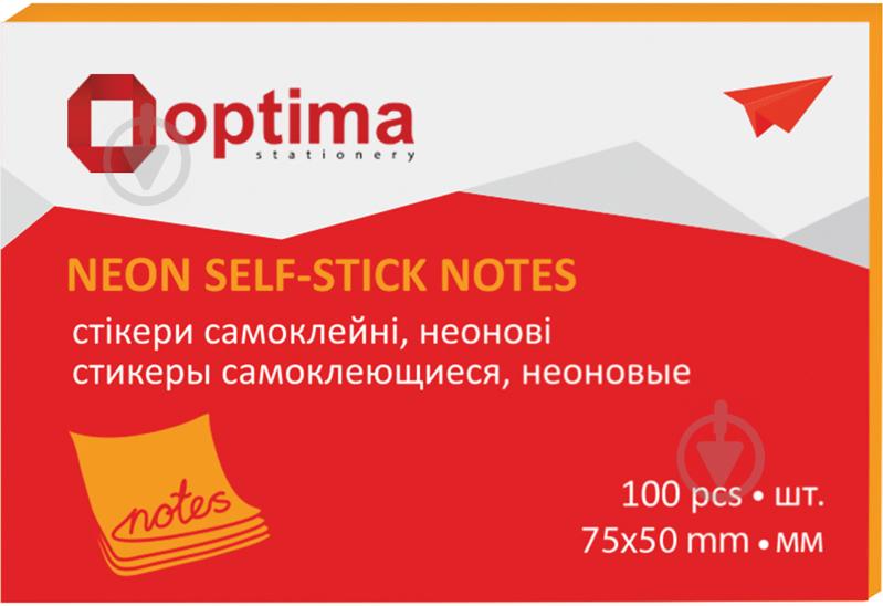 Стикеры 75х50 мм 100 листов неон оранжевые Optima - фото 1