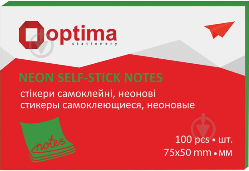 Стікери 75х50 мм 100 аркушів неон салатові Optima - фото 1