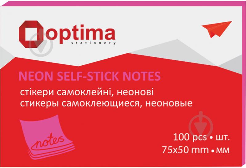 Стікери 75х50 мм 100 аркушів неон малинові Optima - фото 1 Стікери 75х50 мм 100 аркушів неон малинові Optima - фото 1