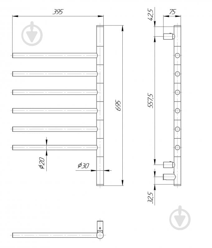 Полотенцесушитель Elna Вертикаль–6 695х395х75 поворотный нержавеющая сталь с регулятором - фото 2