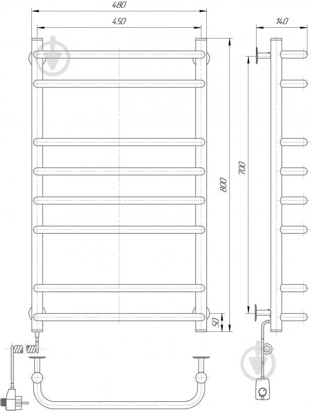 Рушникосушарка Elna Стандарт–8 800х480х140 п/п біла з регулятором - фото 2