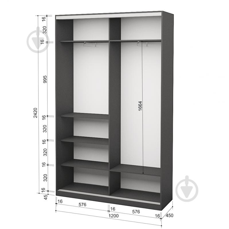 Шафа-купе 2.42.242.45-2 ROKO 1200x450x2420 мм сірий двері дзеркало - фото 2