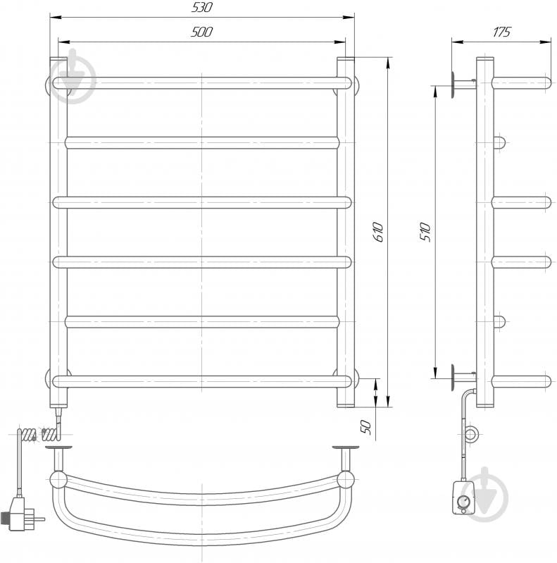 Полотенцесушитель Elna Каскад –6 610х530х175 п/п нержавеющая сталь с регулятором - фото 2
