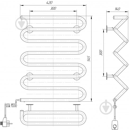 Полотенцесушитель Elna Волна–8 545х420х140 п/п нержавеющая сталь с регулятором - фото 2