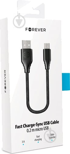 Кабель Forever Core USB - microUSB 3A 0,2 м чорний (5900495777614) - фото 2