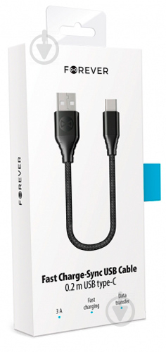 Кабель Forever Core USB - USB-C 3A 0,2 м черный (5900495777607) - фото 2