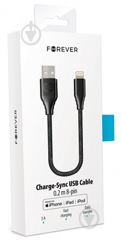 Кабель Forever Core MFI USB - Lightning 2,4A 0,2 м чорний (5900495777621) - фото 2