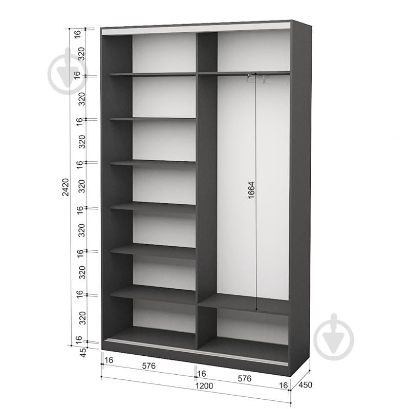 Шафа-купе 2.62.242.45-1 ROKO 1200x450x2420 мм сірий двері дзеркало - фото 2