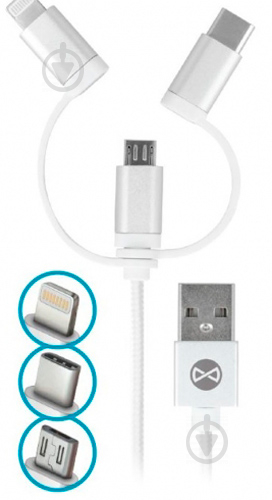 Кабель Forever 3в1 USB - Lightning + USB-C + microUSB з адаптерами 1 м білий (5900495620224) - фото 1