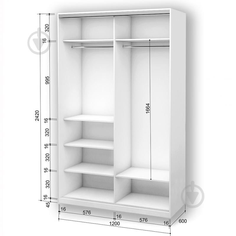 Шкаф-купе 2.42.242.60-2 ROKO 1200x600x2420 мм белый двери / зеркало - фото 2