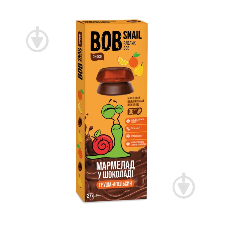 Мармелад BobSnail груша-апельсин-бельгійський молочний шоколад 27 г - фото 1