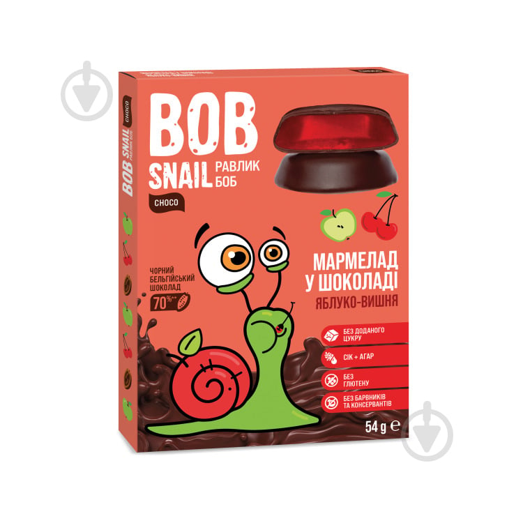 Мармелад BobSnail яблоко-вишня-бельгийский черный шоколад 54 г - фото 1