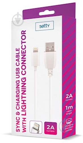 Кабель Setty Setty USB - Lightning 2A 1 м белый (5900495753236) - фото 2