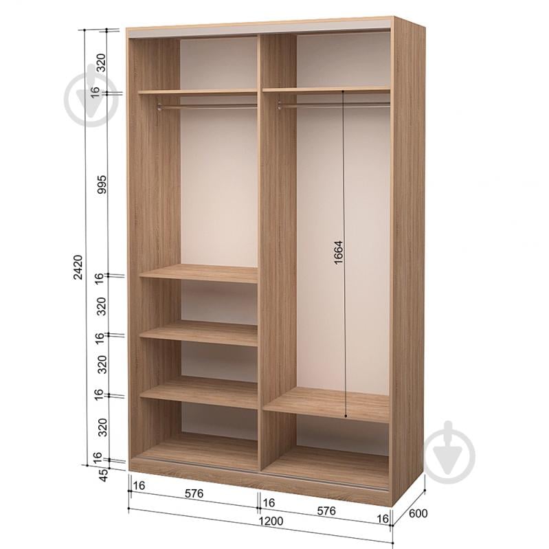 Шкаф-купе 2.42.242.60-2 ROKO 1200x600x2420 мм дуб сонома двери / ДСП/зеркало - фото 2