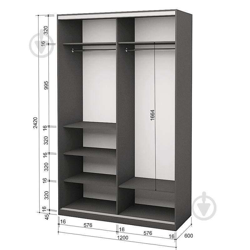 Шафа-купе 2.42.242.60-2 ROKO 1200x600x2420 мм сірий двері дзеркало - фото 2