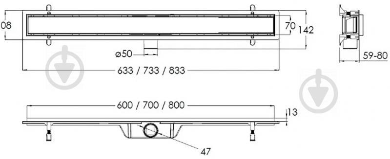 Линейный трап для душа Imprese d44700Q з решіткою квадрат 70 см - фото 2