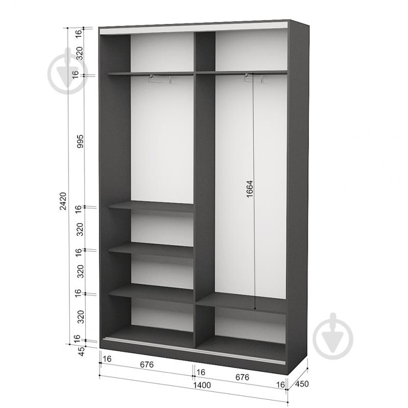 Шкаф-купе 2.42.242.45-2 ROKO 1400x450x2420 мм серый двери / зеркало - фото 2