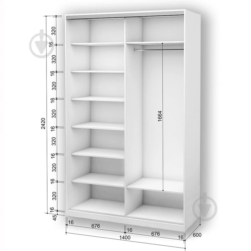 Шкаф-купе 2.62.242.60-1 ROKO 1400x600x2420 мм белый двери / ДСП/зеркало - фото 2