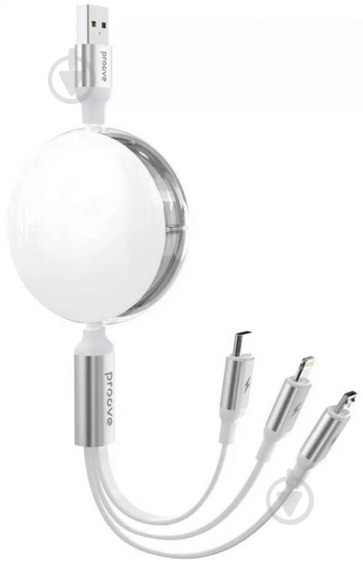 Кабель Proove Triple Sync 3 in1 Type-C + Micro USB + Lightning 1,2 м белый (CCTS20001502) - фото 1