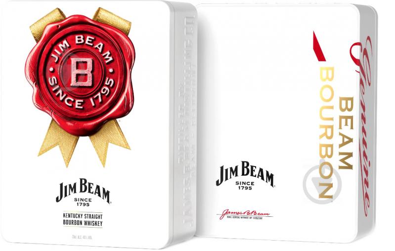 Виски Jim Beam White 4 года выдержки + 2 стакана в металлическом коробе 0,7 л - фото 1