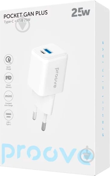 Сетевое зарядное устройство Proove Pocket GaN Plus 25W (Type-C + USB) (WCPG25111202) white - фото 5