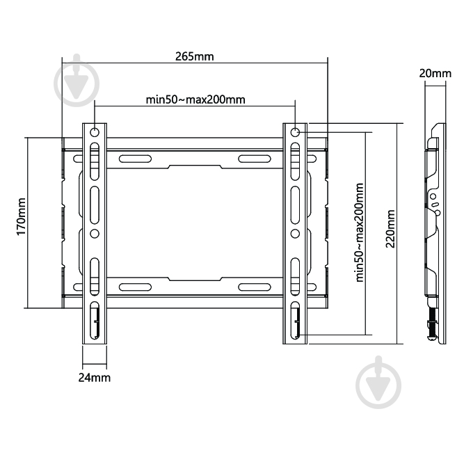 Крепление для телевизора Kivi Basic-22F, 45кг, фиксированные 23"-43" черный - фото 6