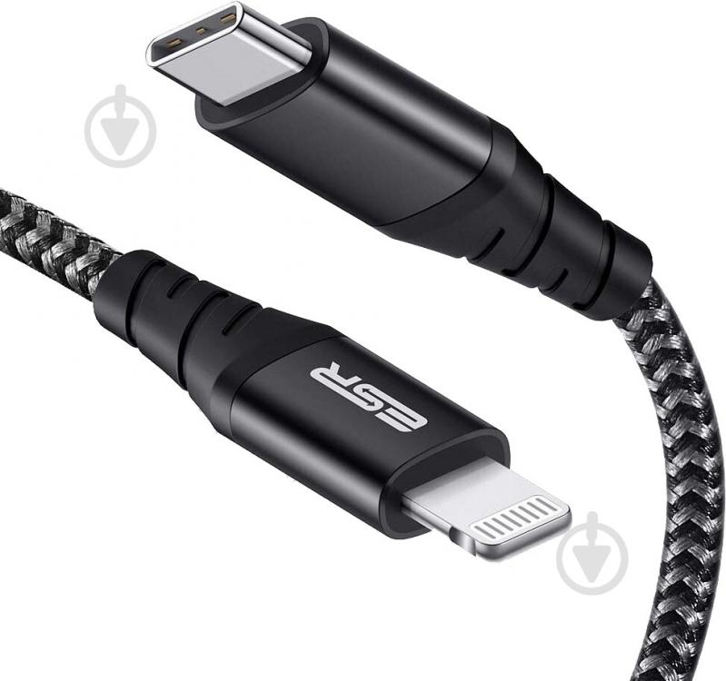 Кабель ESR USB-C to Lightning PD MFI 1 м чорний (9727-1) - фото 1
