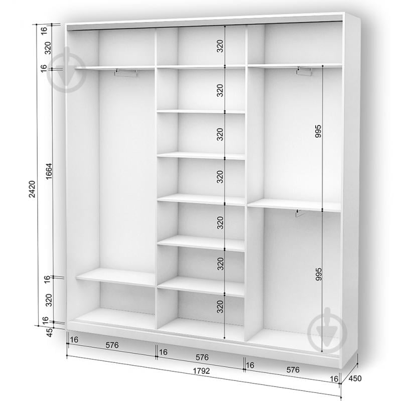 Шафа-купе 3.262.242.45-3 ROKO 1792x450x2420 мм білий двері дзеркало - фото 2