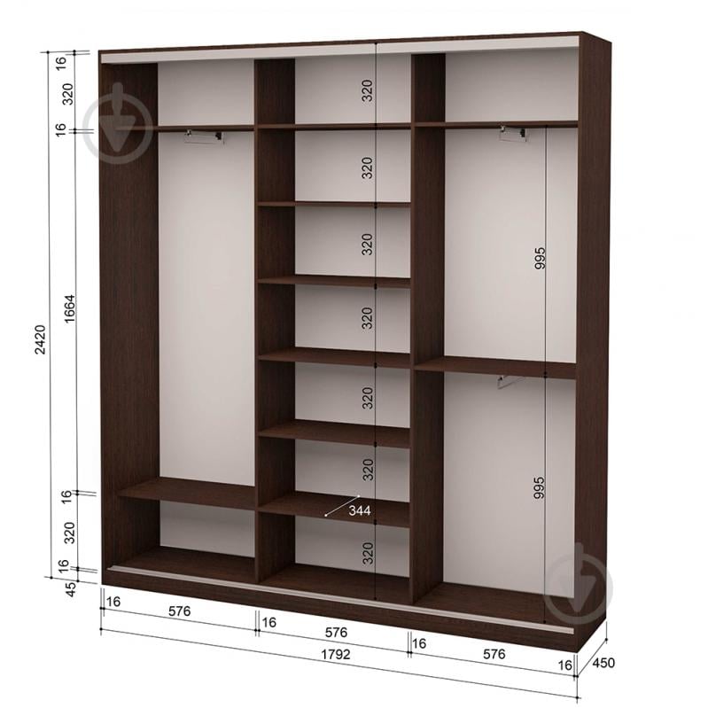 Шкаф-купе 3.262.242.45-3 ROKO 1792x450x2420 мм венге двери / зеркало - фото 2