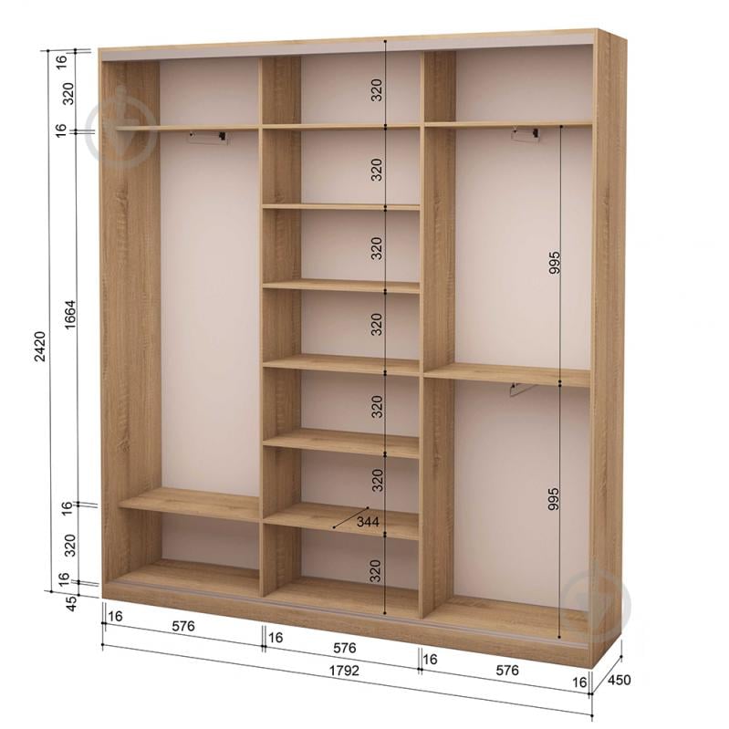 Шкаф-купе 3.262.242.45-3 ROKO 1792x450x2420 мм дуб сонома двери / ДСП - фото 2