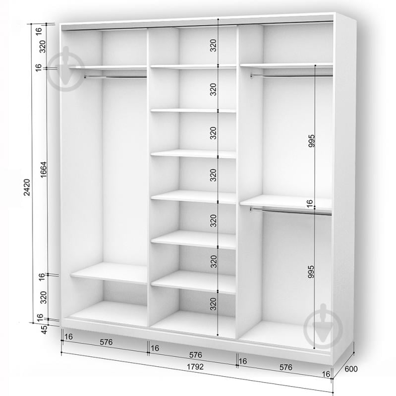 Шафа-купе 3.262.242.60-3 ROKO 1792x600x2420 мм білий двері дзеркало - фото 2