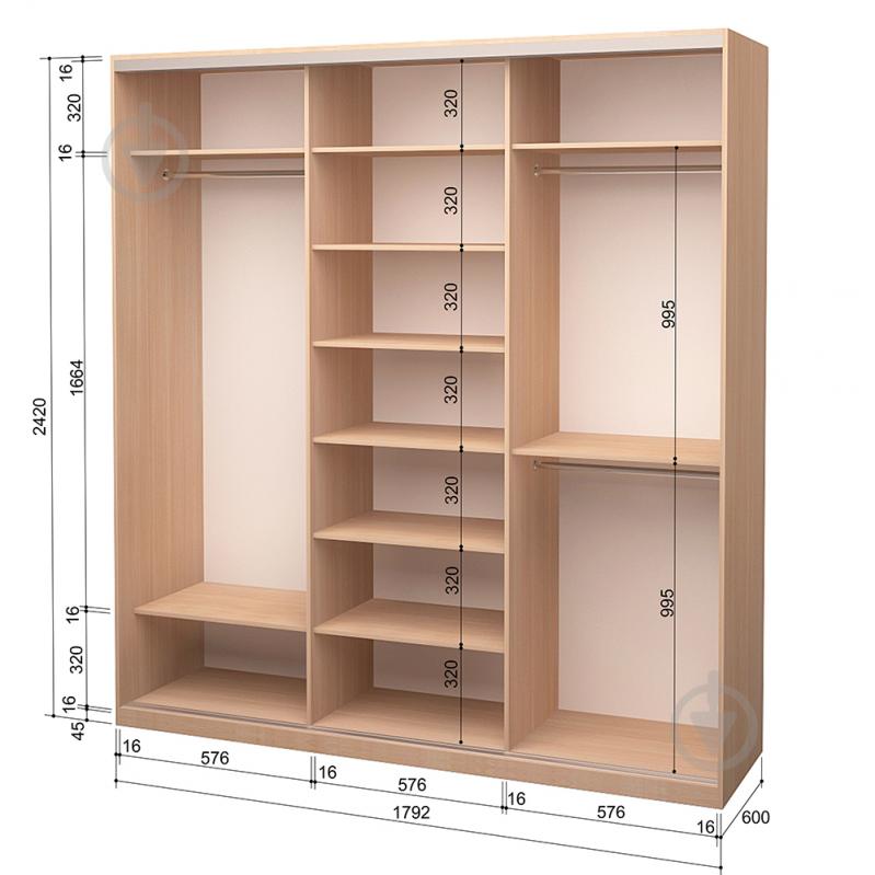 Шафа-купе 3.262.242.60-3 ROKO 1792x600x2420 мм дуб молочний двері дзеркало - фото 2