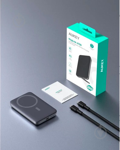 Повербанк AUKEY 15W Magnetic Wireless Charg (PB-MS01) 6700 mAh grey (1036851) - фото 5