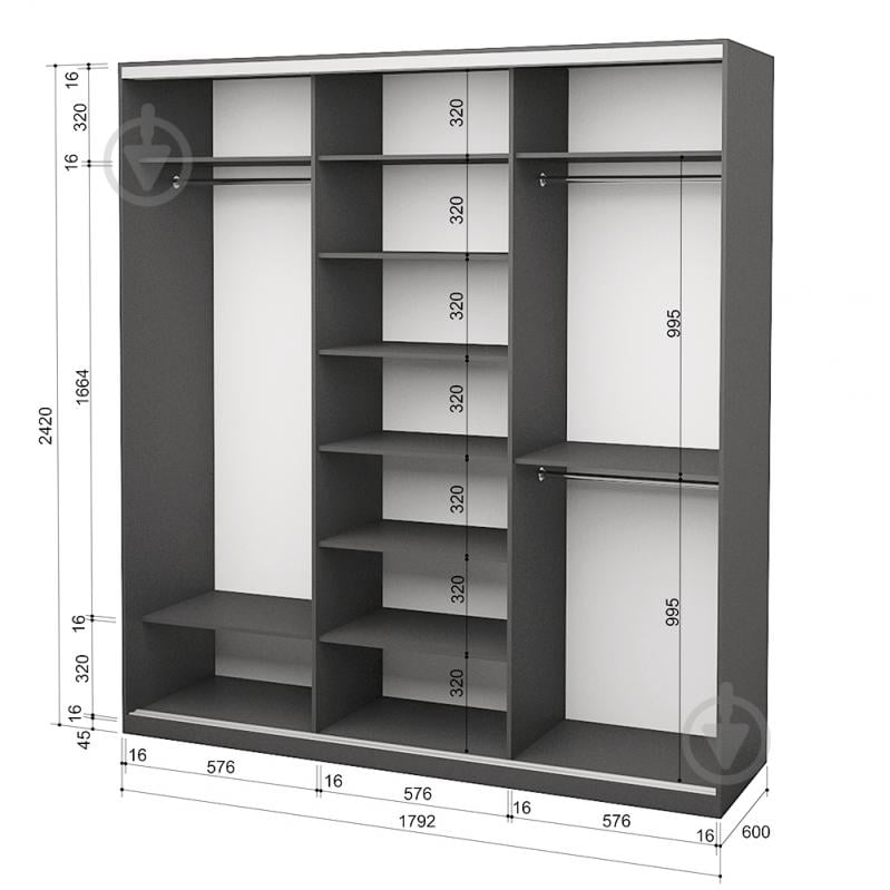 Шафа-купе 3.262.242.60-3 ROKO 1792x600x2420 мм сірий двері ДСП - фото 2