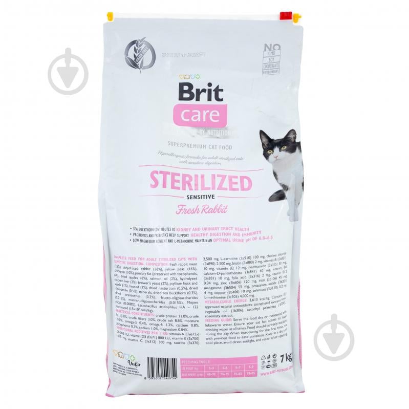 Корм сухой для котов Brit Care Grain Free Sterilized Sensitive для кошек с чувствительным пищеварением с кроликом 7 кг - фото 3 Корм сухой для котов Brit Care Grain Free Sterilized Sensitive для кошек с чувствительным пищеварением с кроликом 7 кг - фото 3
