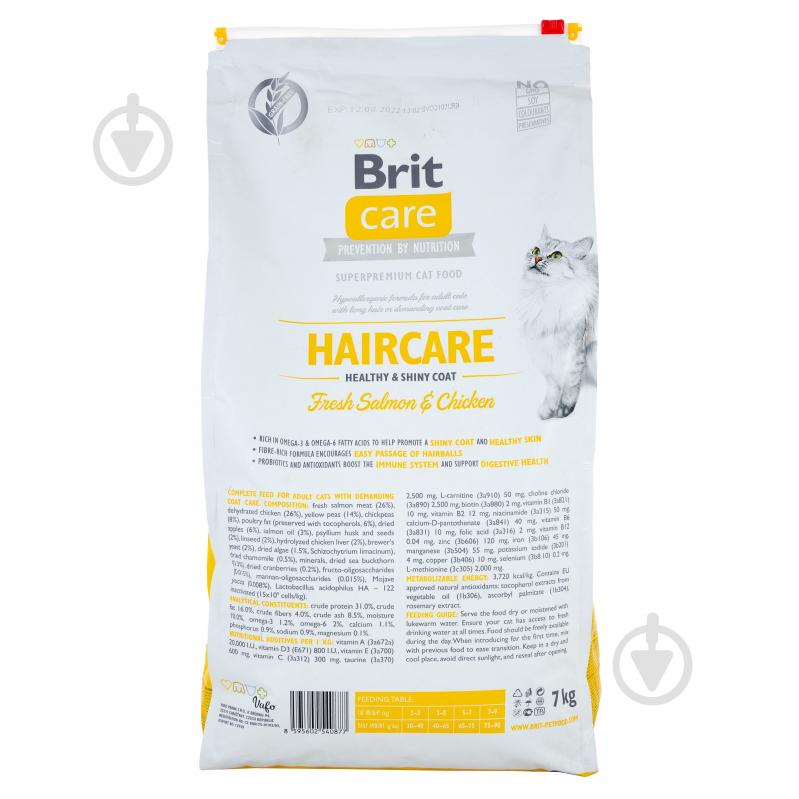 Корм сухий для котів Brit Care Grain Free Haircare Healthy & Shiny Coat догляд за шкірою і шерстю лосось та курка 7 кг - фото 3 Корм сухий для котів Brit Care Grain Free Haircare Healthy & Shiny Coat догляд за шкірою і шерстю лосось та курка 7 кг - фото 3