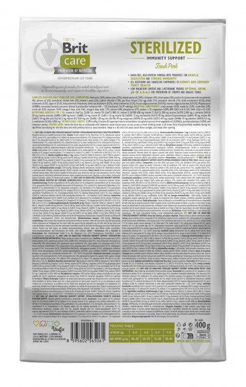 Корм сухой для котов Brit Care by Nutrition Sterilized Immunity Support со свининой 400 г - фото 2 Корм сухой для котов Brit Care by Nutrition Sterilized Immunity Support со свининой 400 г - фото 2