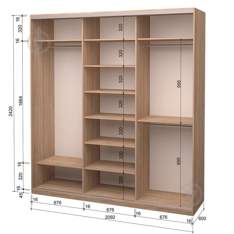 Шафа-купе 3.262.242.60-3 ROKO 2092x600x2420 мм дуб сонома двері дзеркало - фото 2