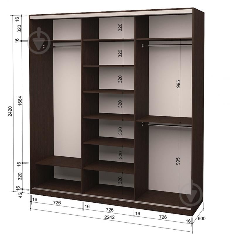 Шафа-купе 3.262.242.60-3 ROKO 2242x600x2420 мм венге двері дзеркало - фото 2