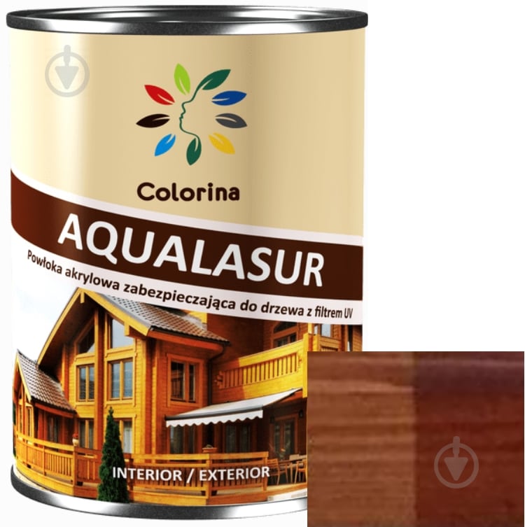 Антисептик COLORINA Aqualasur дерево червоне глянець 0,75 л - фото 1