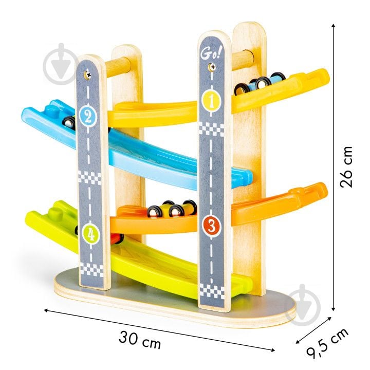 Ігровий набір EcoToys Дерев'яний швидкісний спуск із машинками SAWT093-3 - фото 4